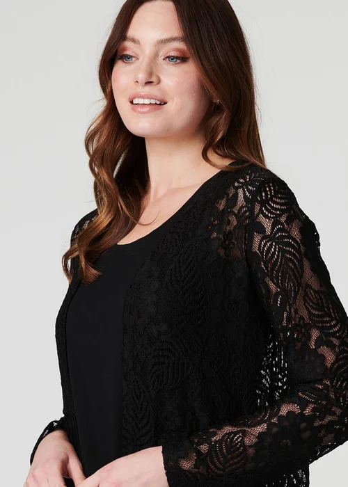 Izabel London Black Lace Open Front Fringed Cardigan - 8 Image 3