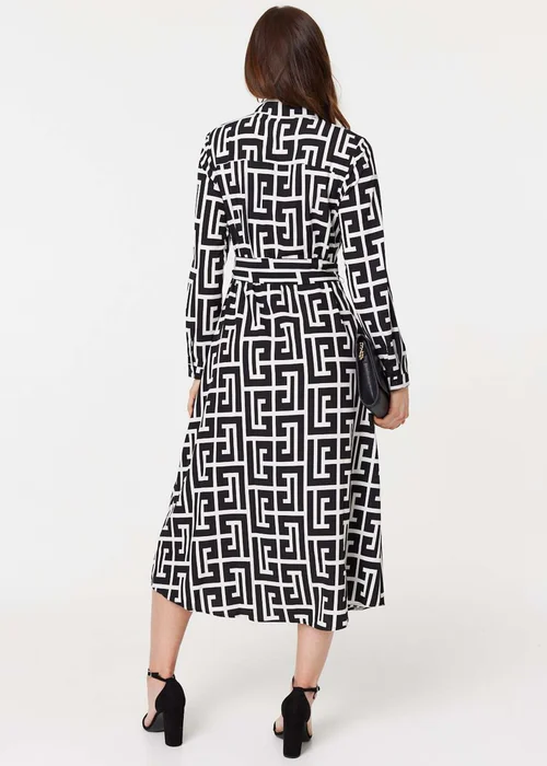 Izabel London Black Printed Tie Waist Midi Shirt Dress - 8 Image 2