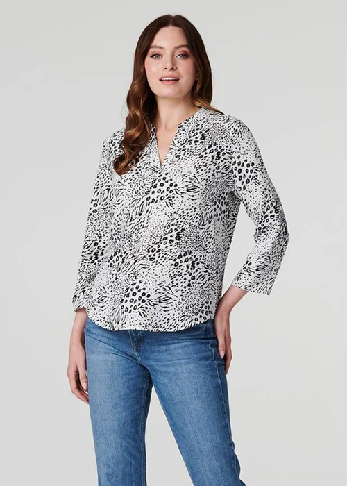 Izabel London Black/White Animal Print Curve Hem Blouse - 8 Image 1
