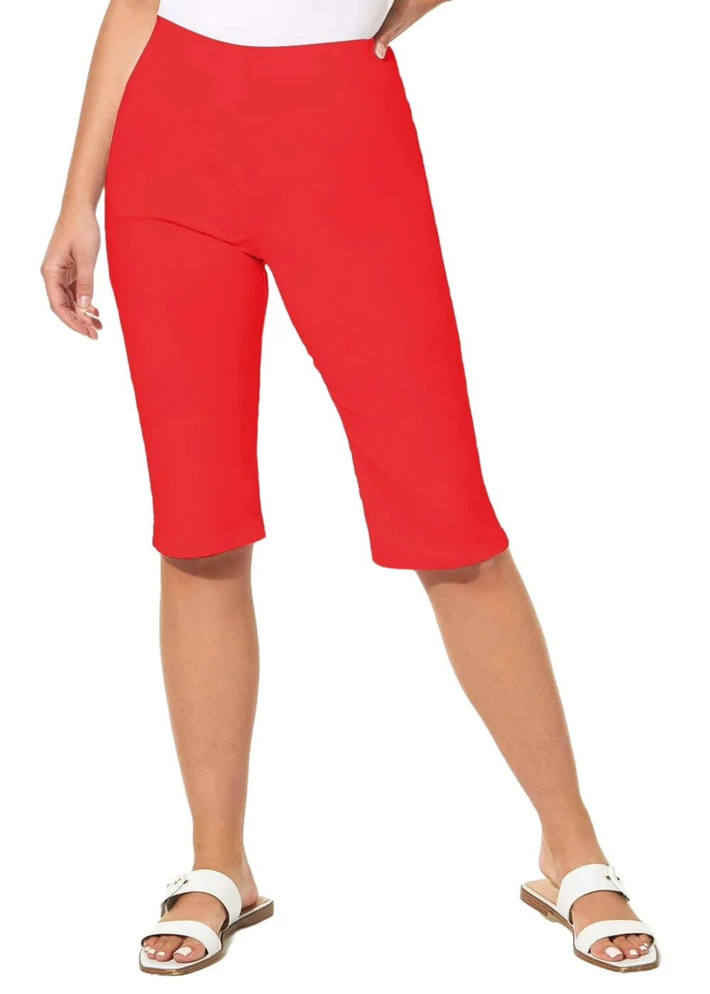 Roman Red Elastic Waist Knee Length Stretch Shorts - 10 Image 1