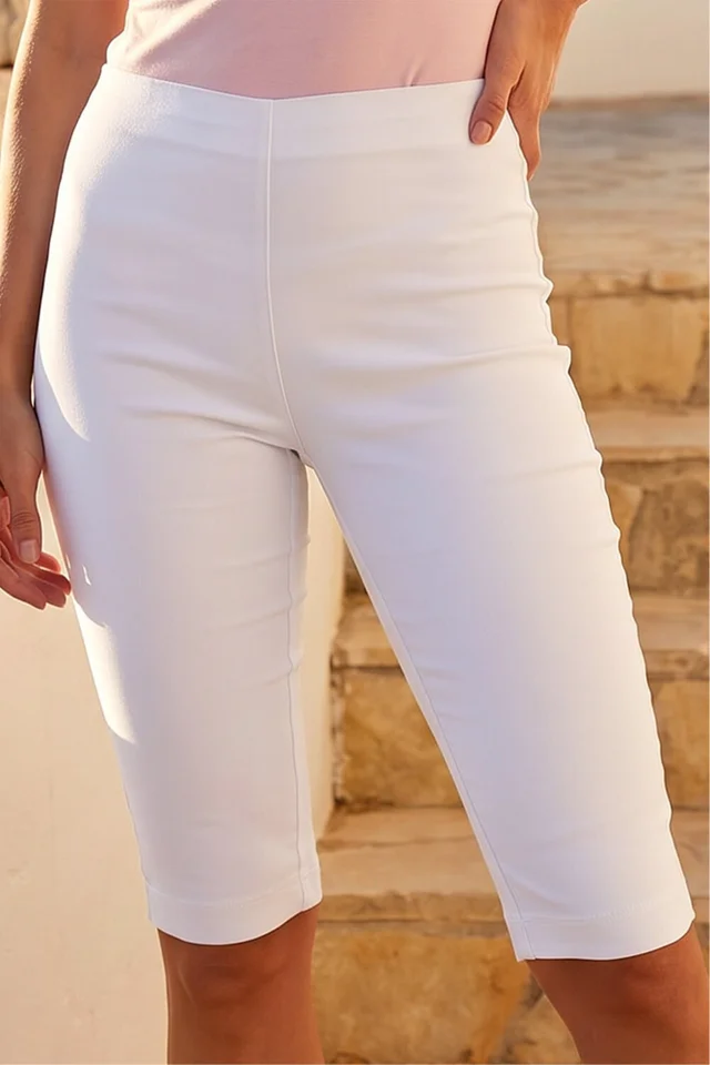 Roman White Knee Length Stretch Shorts