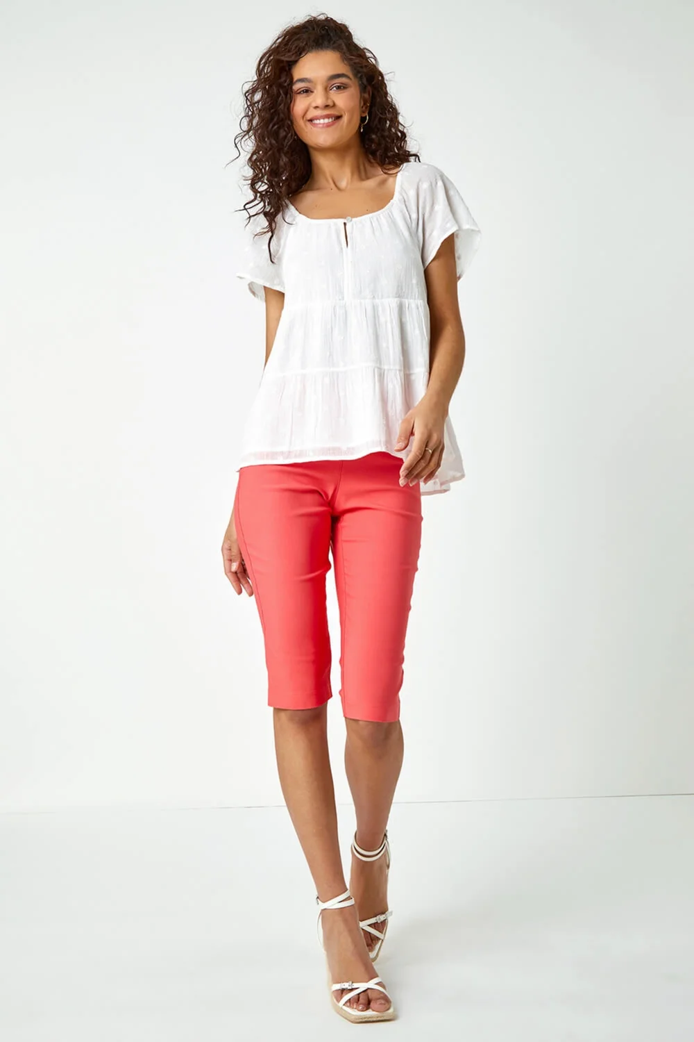 Roman Coral Knee Length Stretch Shorts - 10 Image 3