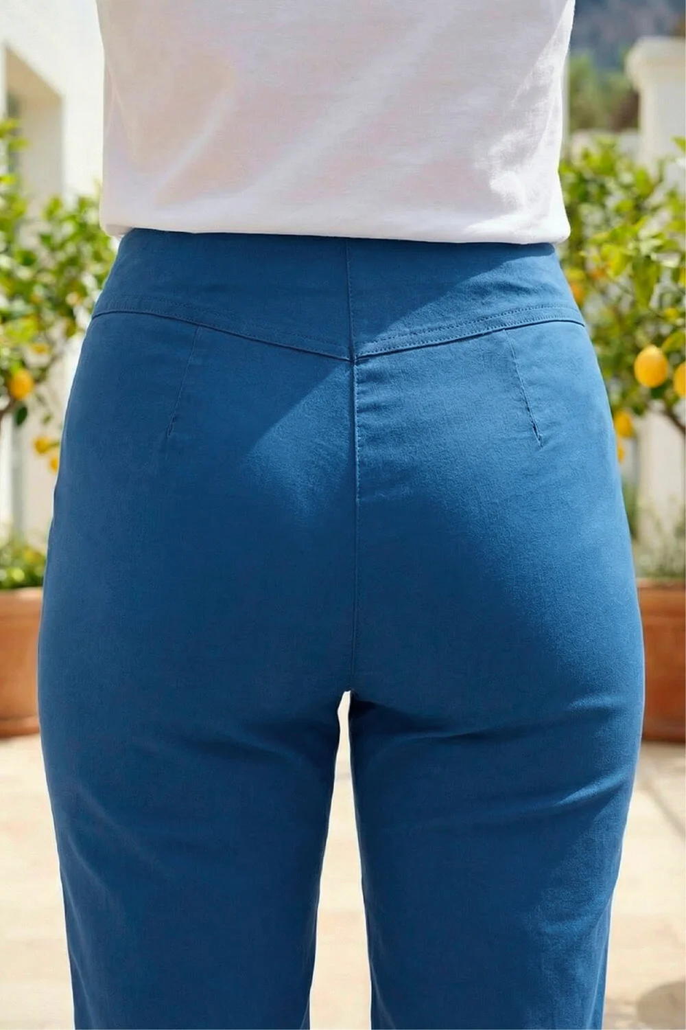 Roman Petrol Blue Elastic Waist Knee Length Stretch Shorts - 22 Image 4