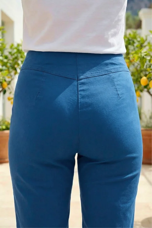 Roman Petrol Blue Elastic Waist Knee Length Stretch Shorts - 22 Image 4