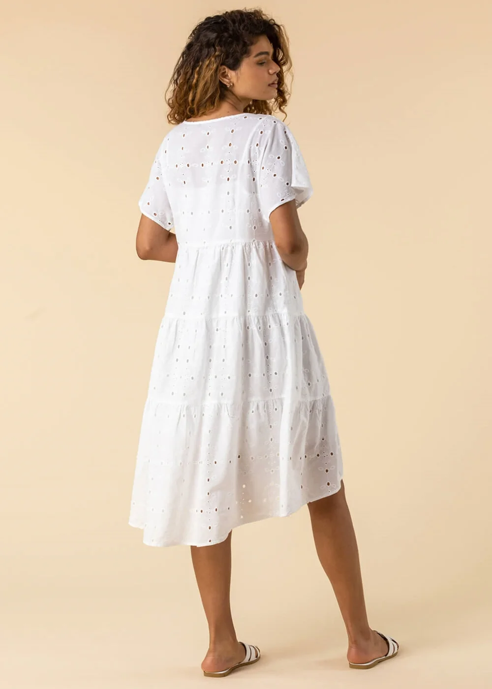 Roman Ivory Broderie Tiered Smock Skater Dress - 6 Image 3