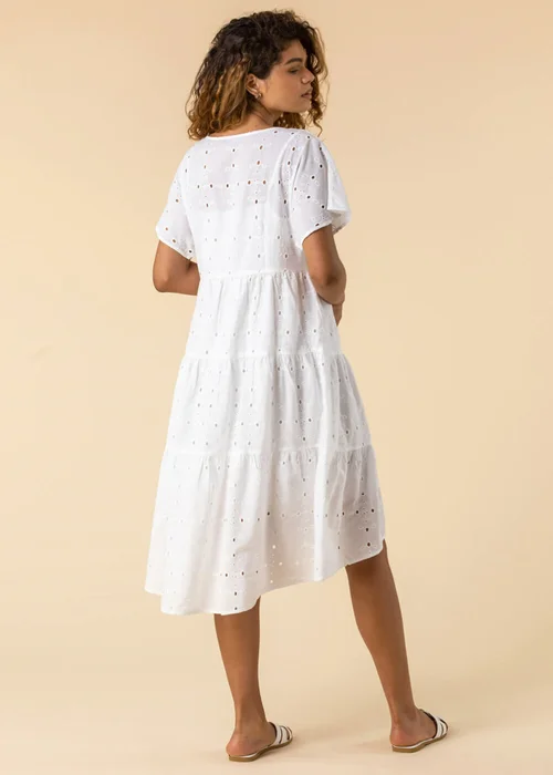 Roman Ivory Broderie Tiered Smock Skater Dress - 6 Image 3