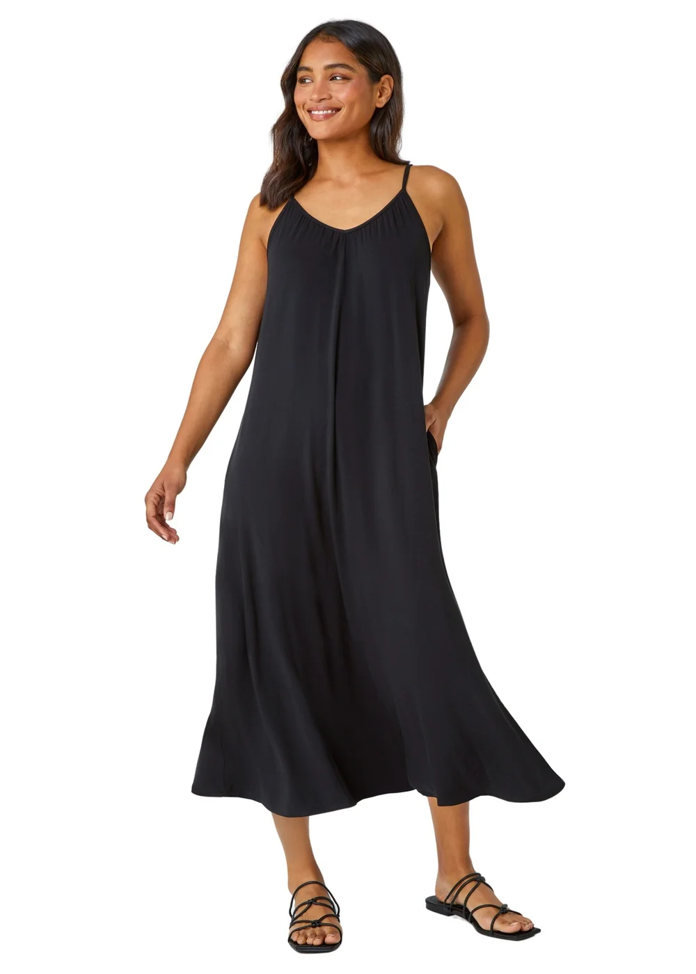 Roman Black Plain Stretch Jersey Pocket Midi Dress - 22 Image 1