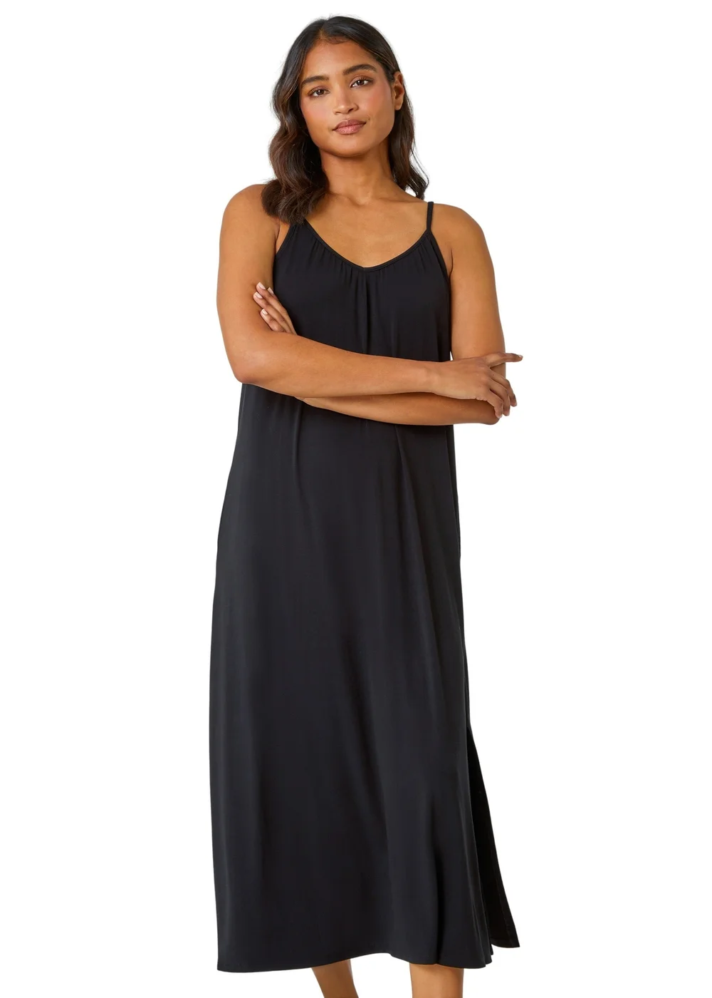 Roman Black Plain Stretch Jersey Pocket Midi Dress - 22 Image 2