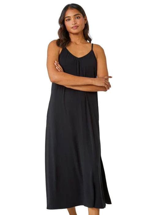 Roman Black Plain Stretch Jersey Pocket Midi Dress - 22 Image 2