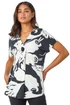 Roman Black Palm Print Button Detail V-Neck Top - Size 10 Image 1