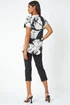 Roman Black Palm Print Button Detail V-Neck Top - Size 10 Image 3