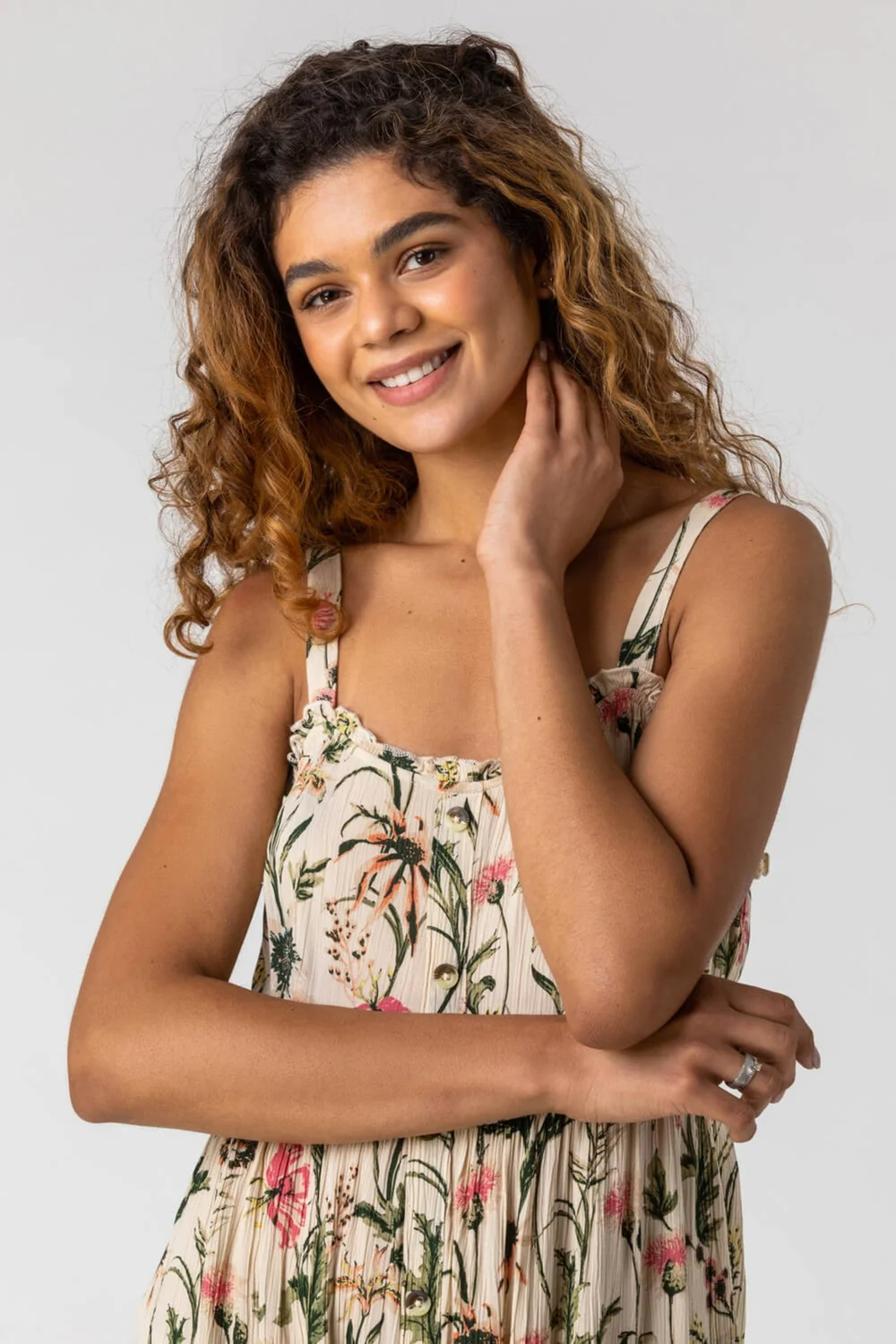Roman Ivory Floral Print Button Down Sun Dress - 6 Image 4