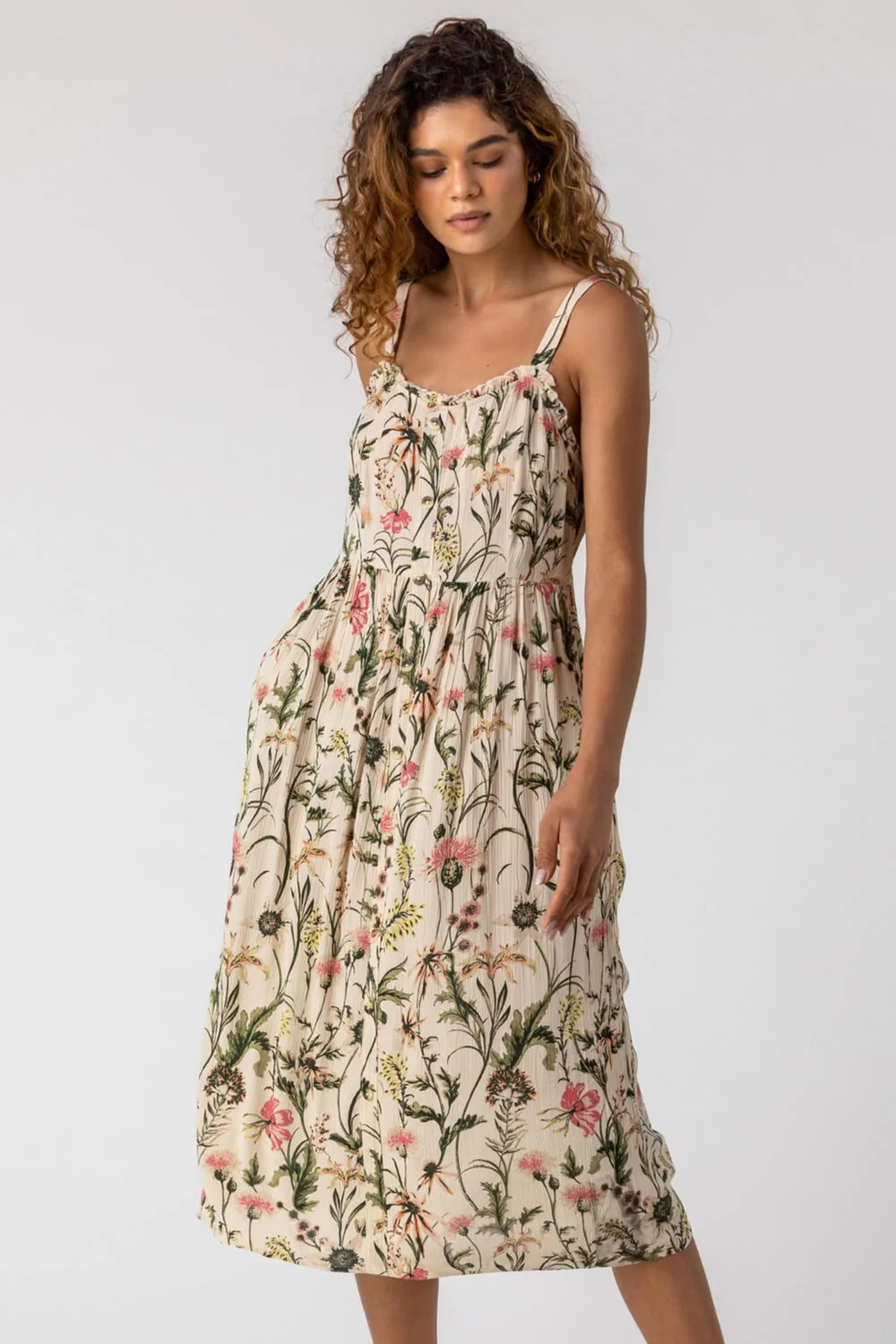Roman Ivory Floral Print Button Down Sun Dress - 6 Image 1