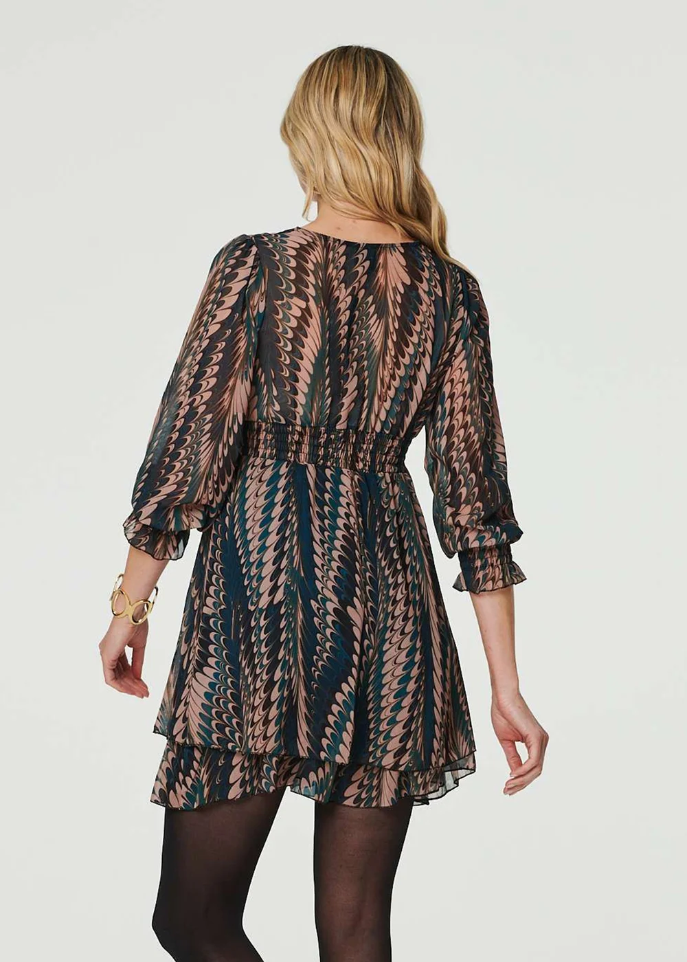 Izabel London Green Printed Layered Hem Mini Dress - S Image 2