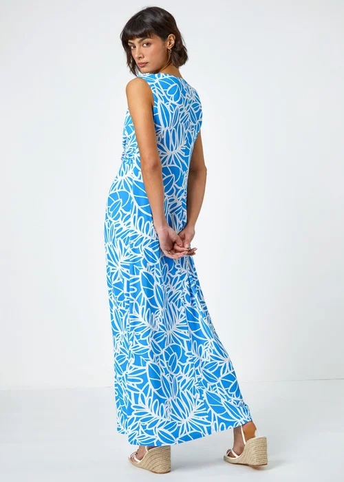 Roman Blue Floral Print Twist Front Maxi Dress - 10 Image 3
