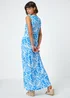 Roman Blue Floral Print Twist Front Maxi Dress - 10 Image 3