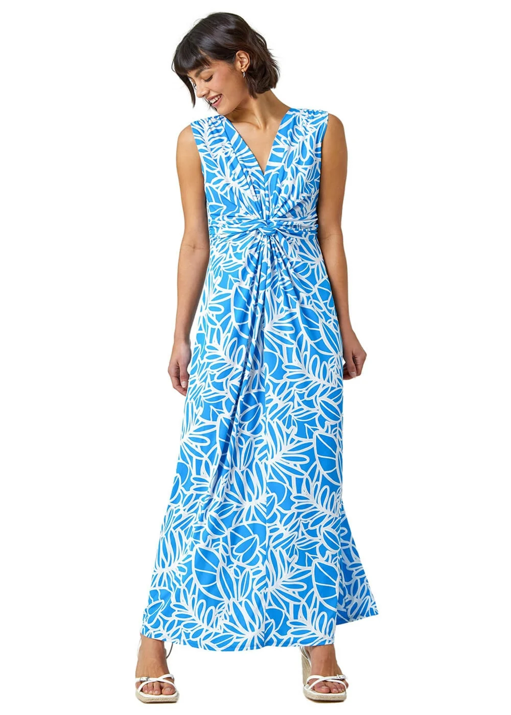 Roman Blue Floral Print Twist Front Maxi Dress - 10 Image 1