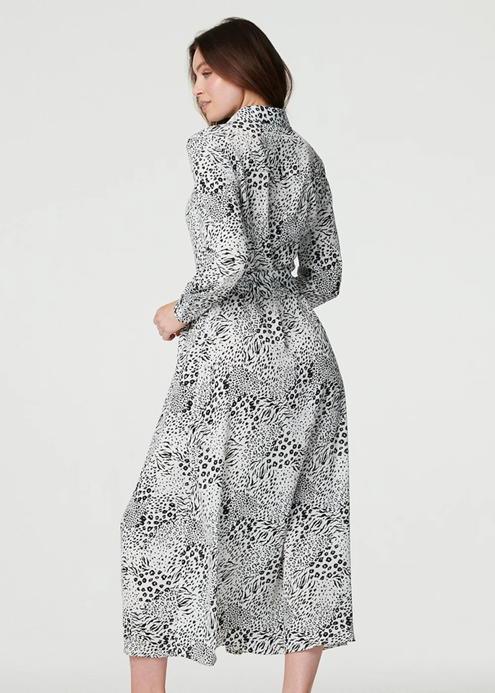 Izabel London Black/White Animal Print Collared Shirt Dress - 8 Image 2