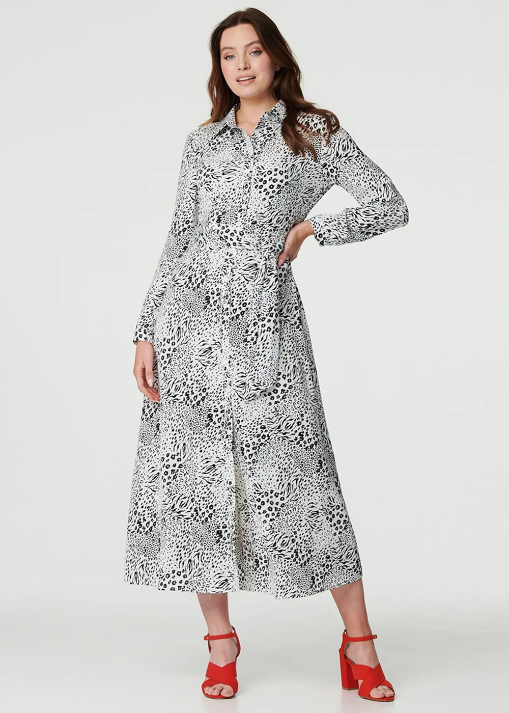 Izabel London Black/White Animal Print Collared Shirt Dress - 8 Image 4