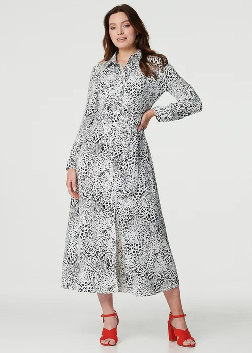 Izabel London Black/White Animal Print Collared Shirt Dress - 8 Image 4