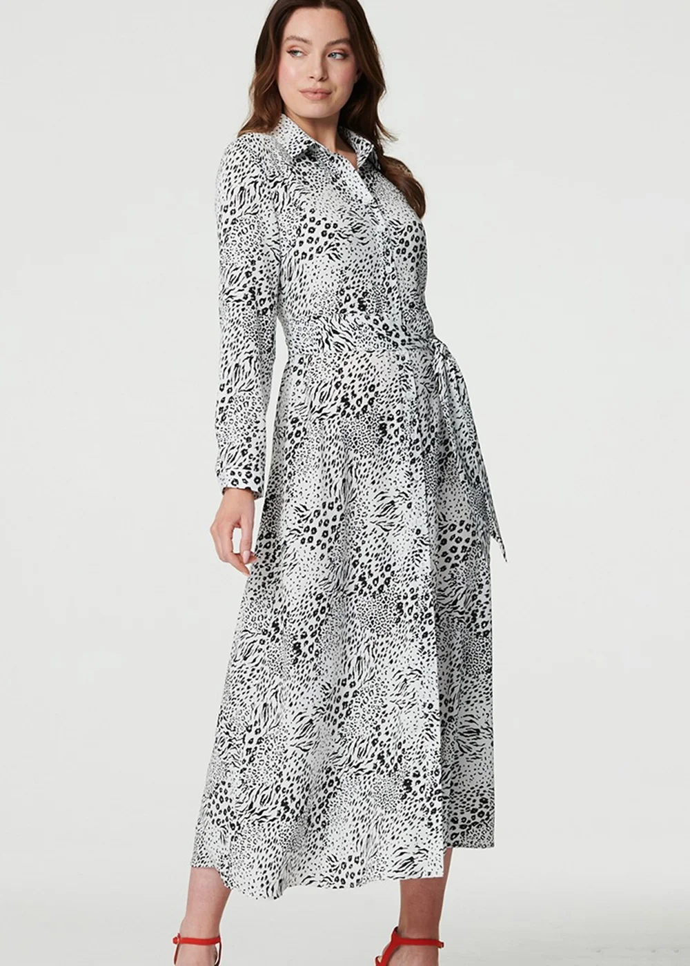 Izabel London Black/White Animal Print Collared Shirt Dress - 8 Image 1