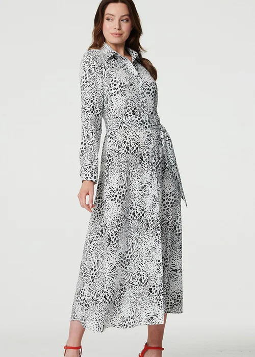 Izabel London Black/White Animal Print Collared Shirt Dress - 8 Image 1