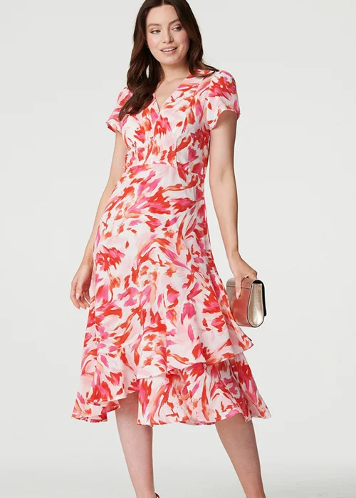 Izabel London Red Printed Layered Hem Midi Dress - 8 Image 1