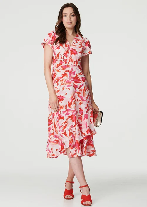 Izabel London Red Printed Layered Hem Midi Dress - 8 Image 4