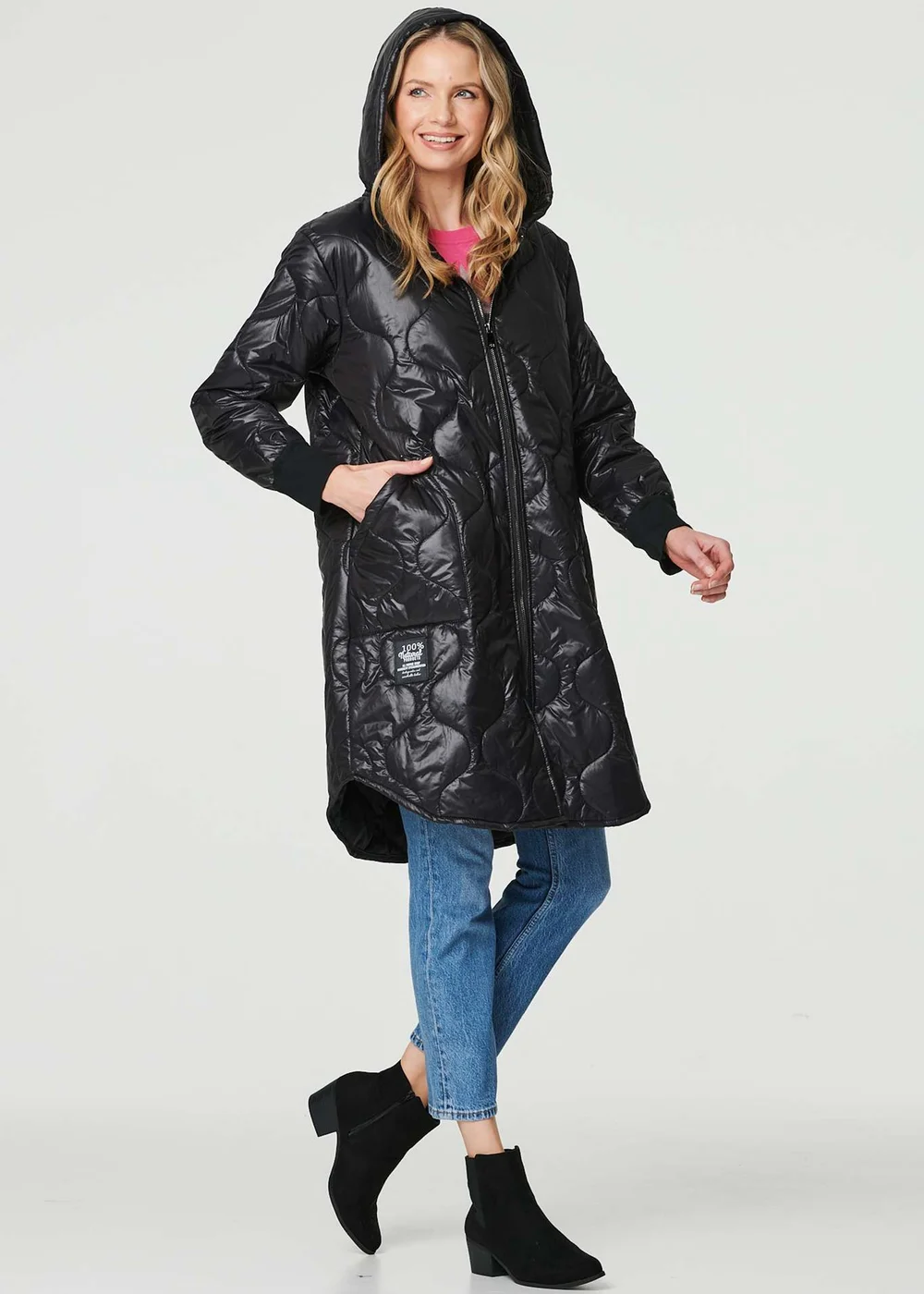Izabel London Black Hooded Zip Front Puffer Coat - 8 Image 4