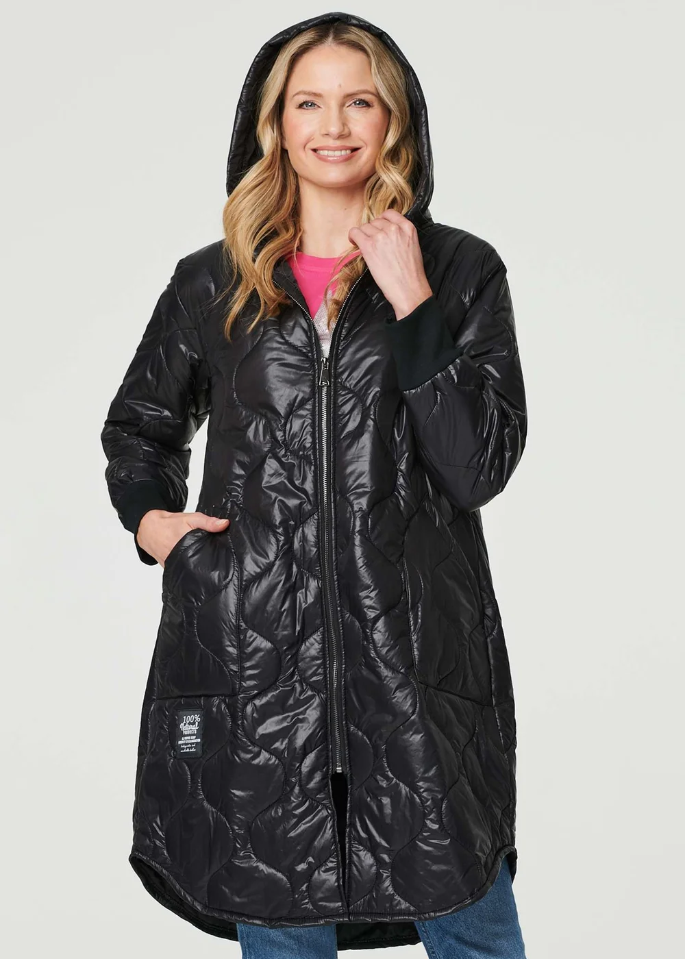 Izabel London Black Hooded Zip Front Puffer Coat - 8 Image 1