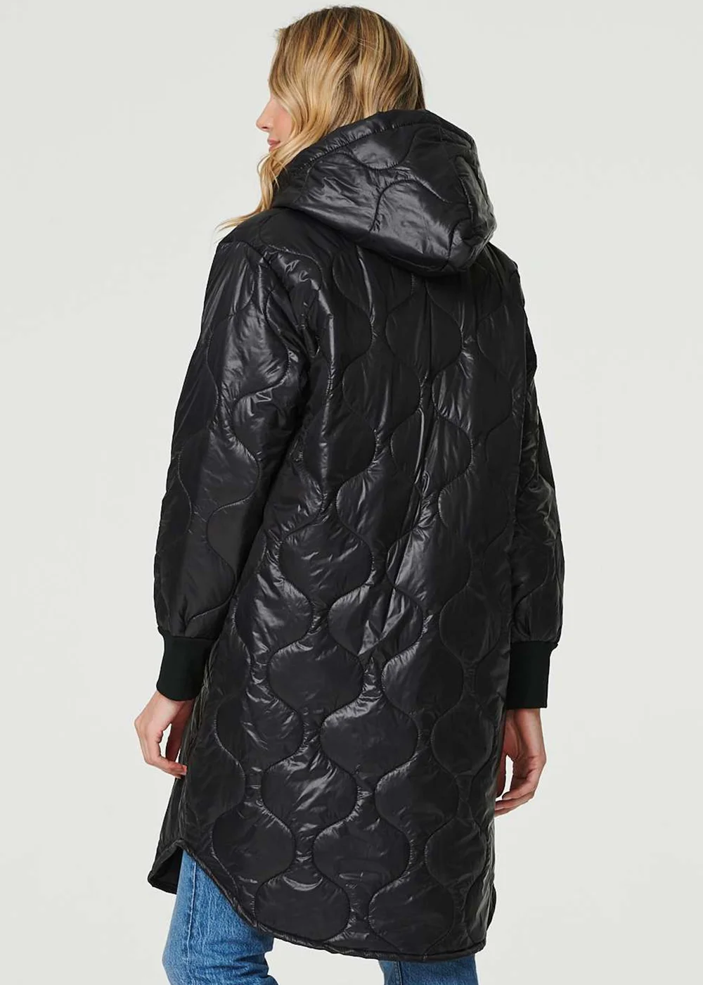 Izabel London Black Hooded Zip Front Puffer Coat - 8 Image 2