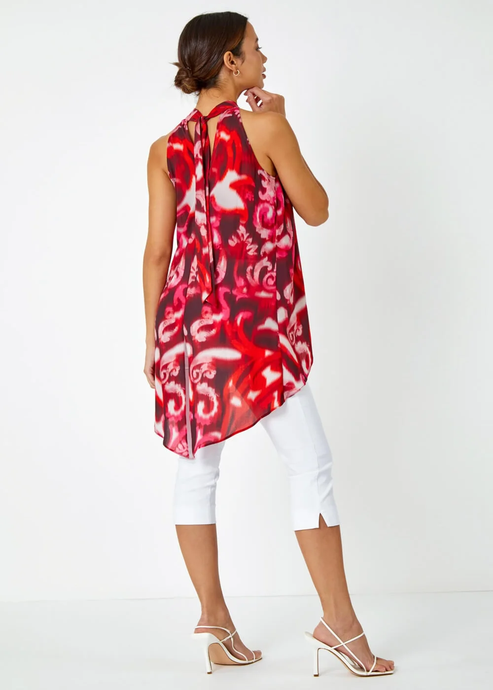 Roman Red Sleeveless Swirl Print Halter Neck Top - Size 6 Image 3