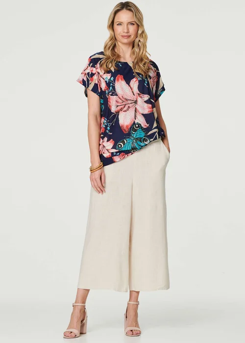 Izabel London Navy Floral Butterfly Print T-Shirt - Small/Medium Image 4
