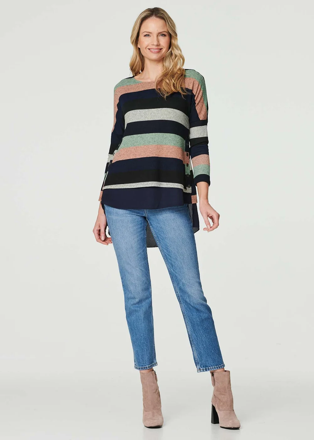 Izabel London Navy Striped Layered Hem Jumper - 8 Image 4