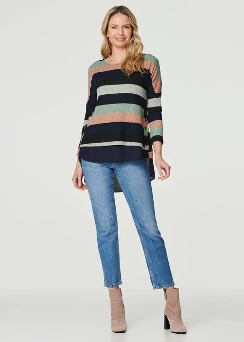Izabel London Navy Striped Layered Hem Jumper - 8 Image 4