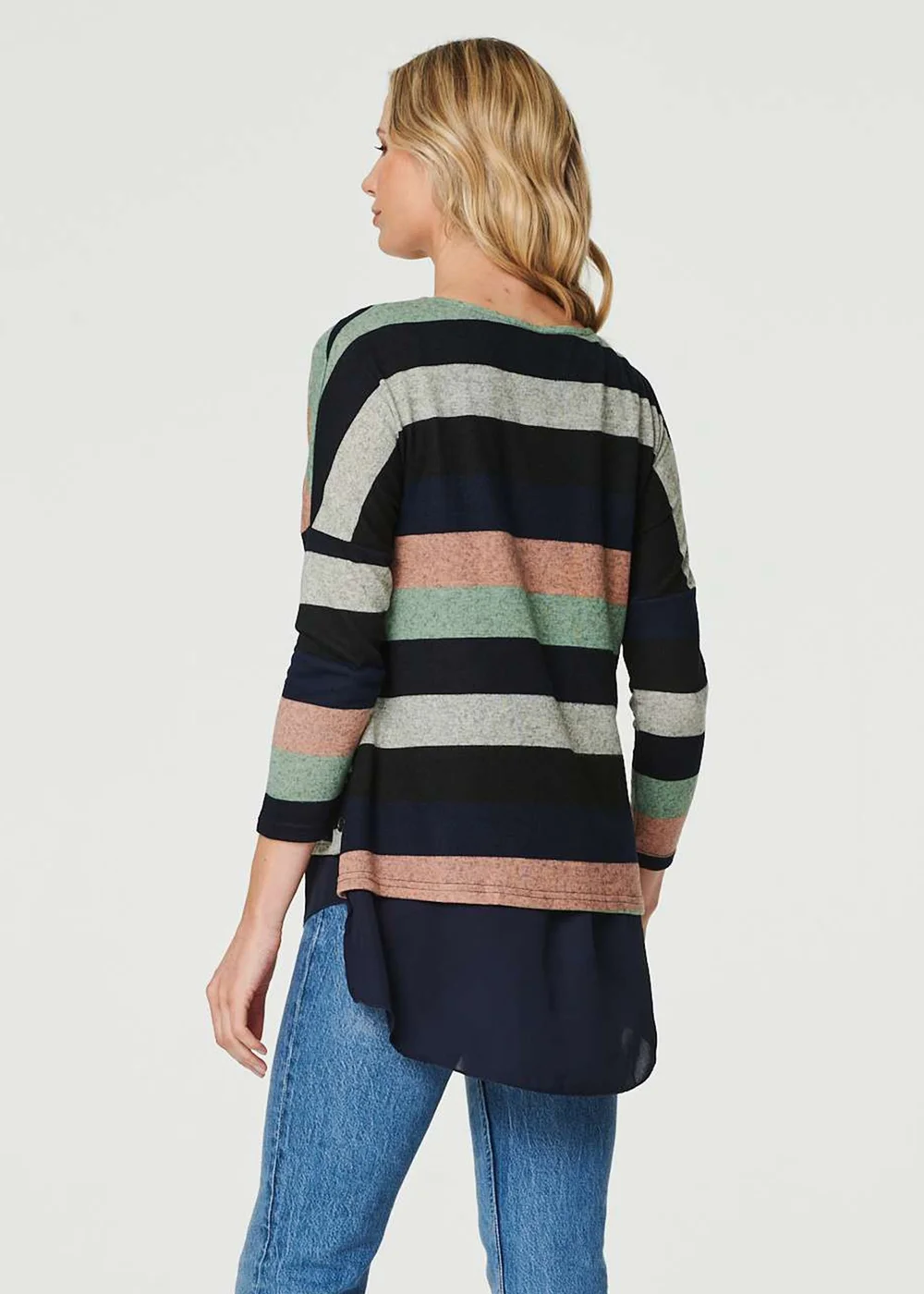 Izabel London Navy Striped Layered Hem Jumper - 8 Image 2
