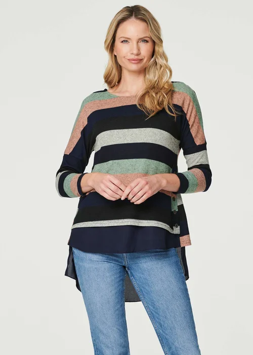 Izabel London Navy Striped Layered Hem Jumper - 8 Image 1