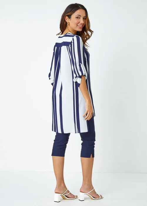 Roman Navy Longline Stripe Print Tunic Shirt - 6 Image 3