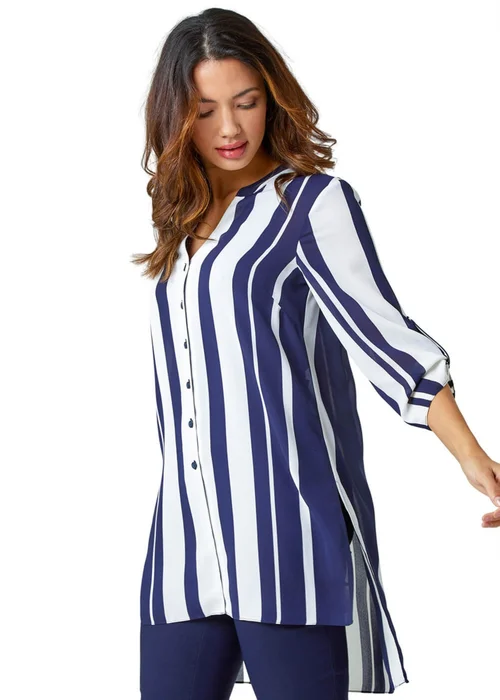 Roman Navy Longline Stripe Print Tunic Shirt - 6 Image 1