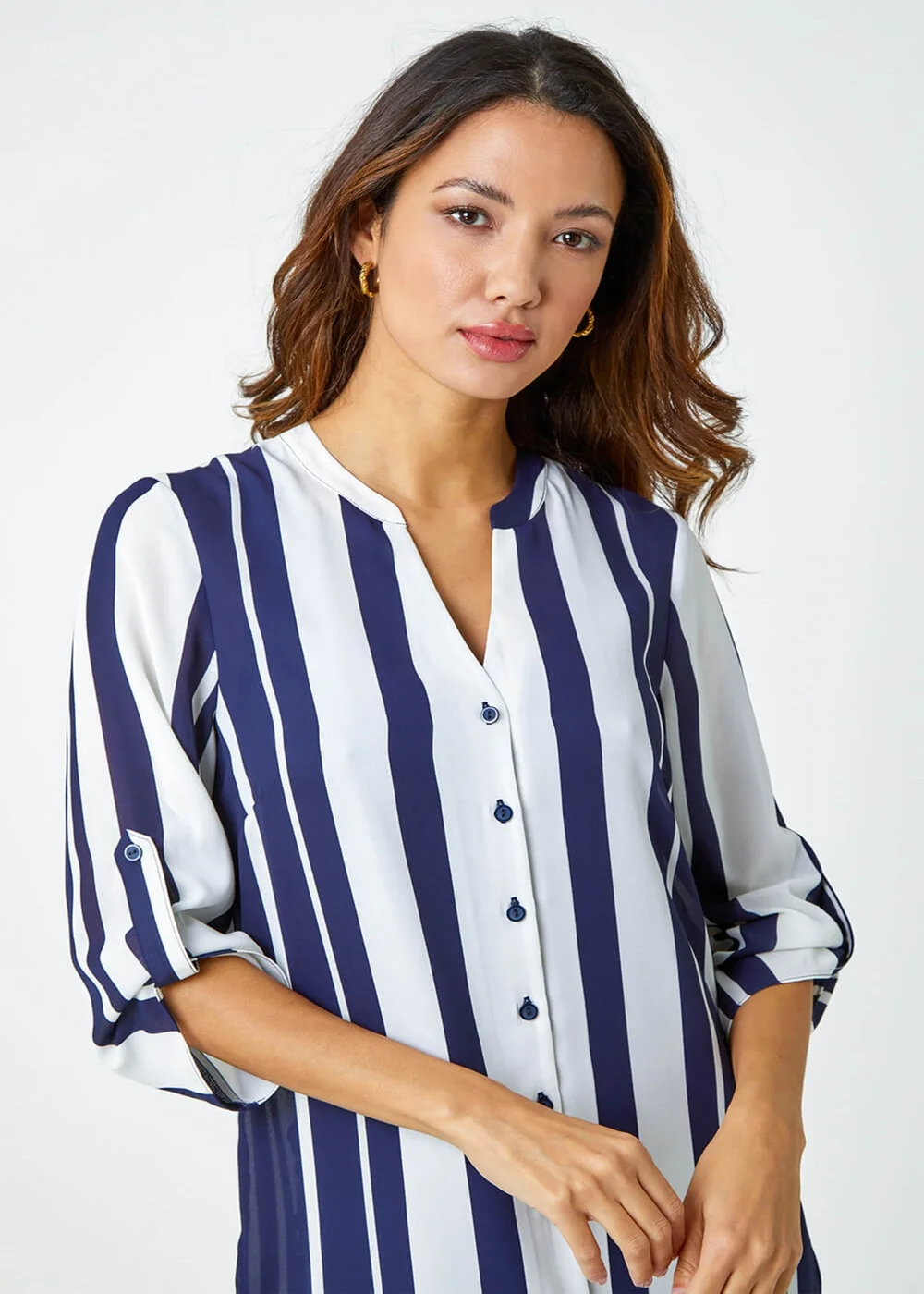 Roman Navy Longline Stripe Print Tunic Shirt - 6 Image 4