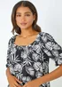 Roman Black Shirred Bardot Palm Print Top - Size 22 Image 4