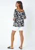 Roman Black Shirred Bardot Palm Print Top - Size 22 Image 3