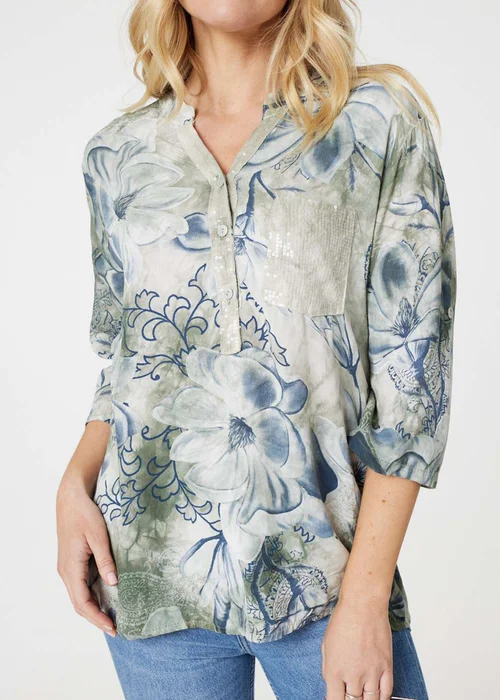 Izabel London Sage Floral Button Detail Blouse - Size 16 Image 3