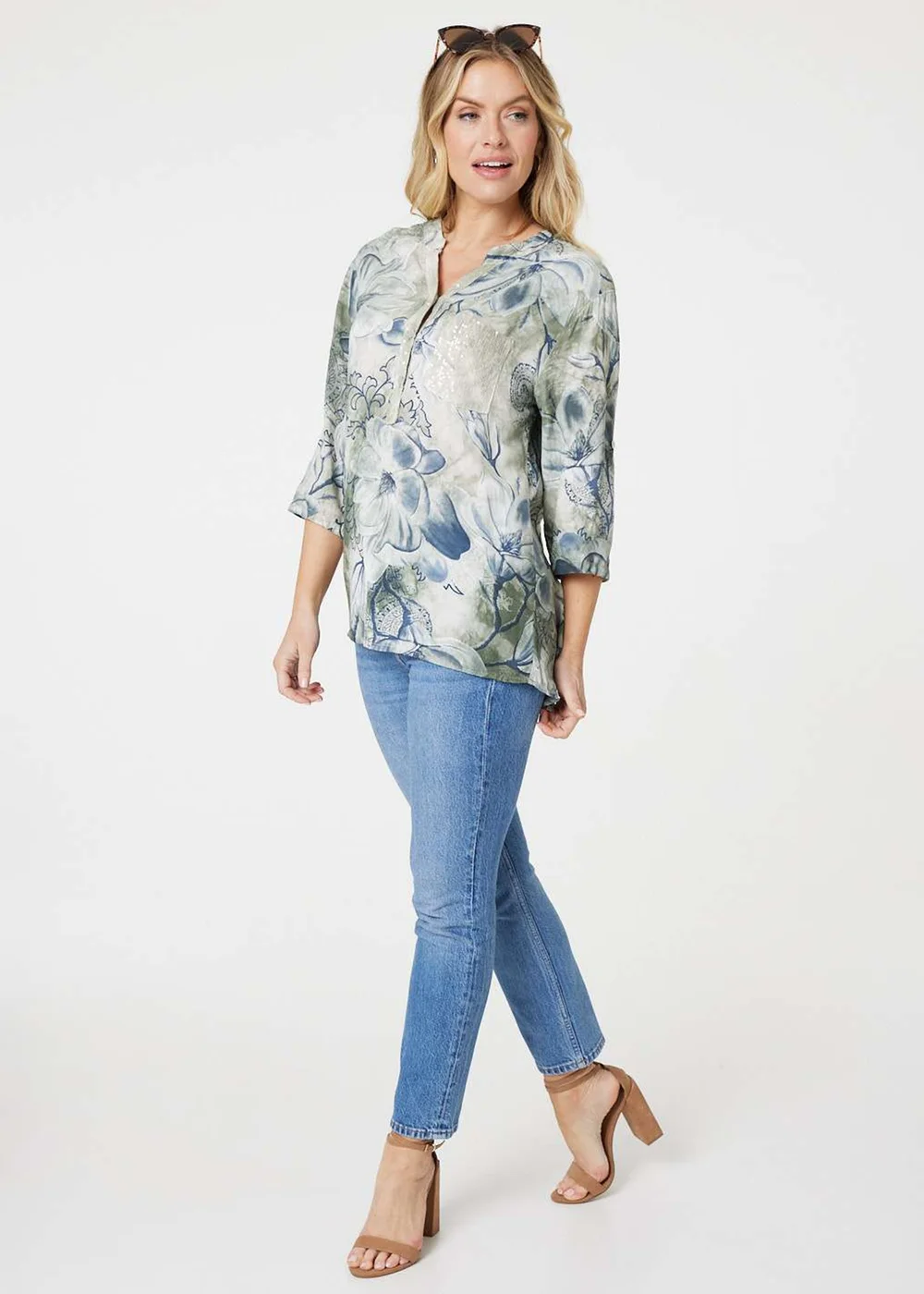 Izabel London Sage Floral Button Detail Blouse - Size 16 Image 4