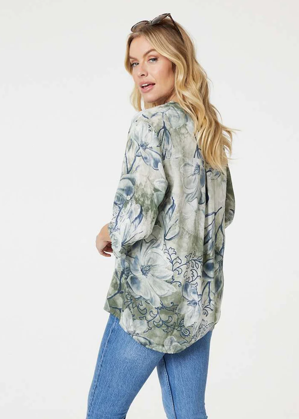 Izabel London Sage Floral Button Detail Blouse - Size 16 Image 2