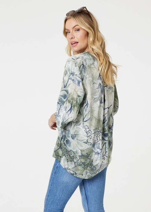 Izabel London Sage Floral Button Detail Blouse - Size 16 Image 2