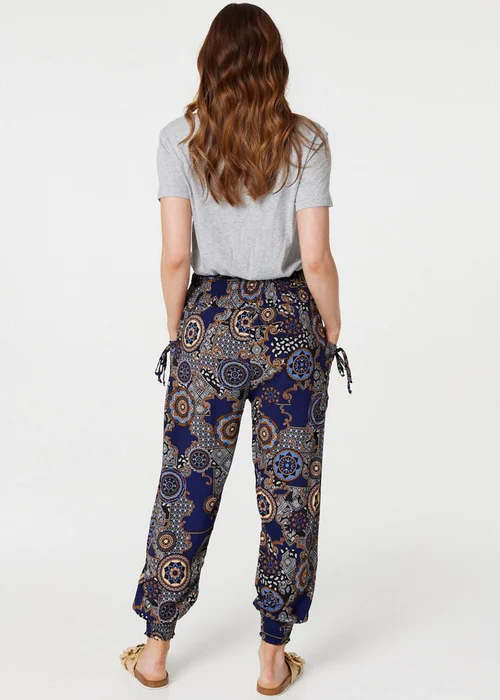 Izabel London Navy Mosaic Print Pocket Detail Pants - Size 8 Image 2