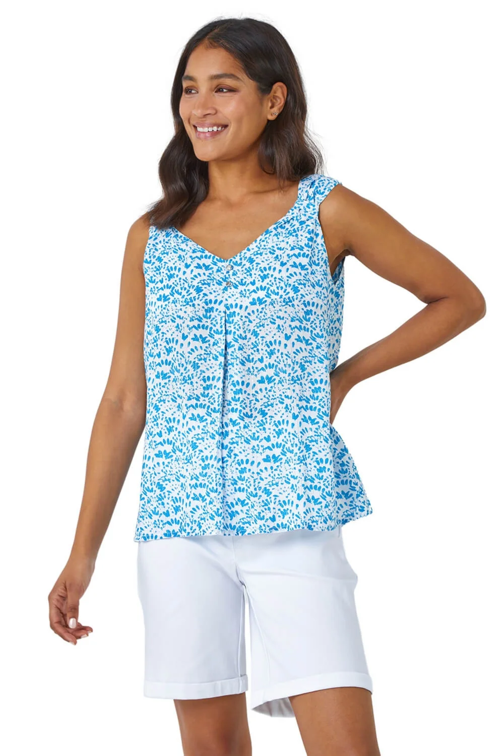 Roman Blue Ditsy Print Pleat Front Cami Top - 6 Image 1