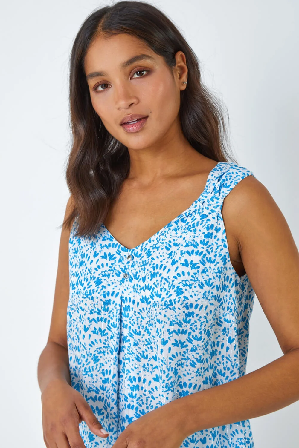 Roman Blue Ditsy Print Pleat Front Cami Top - 6 Image 4