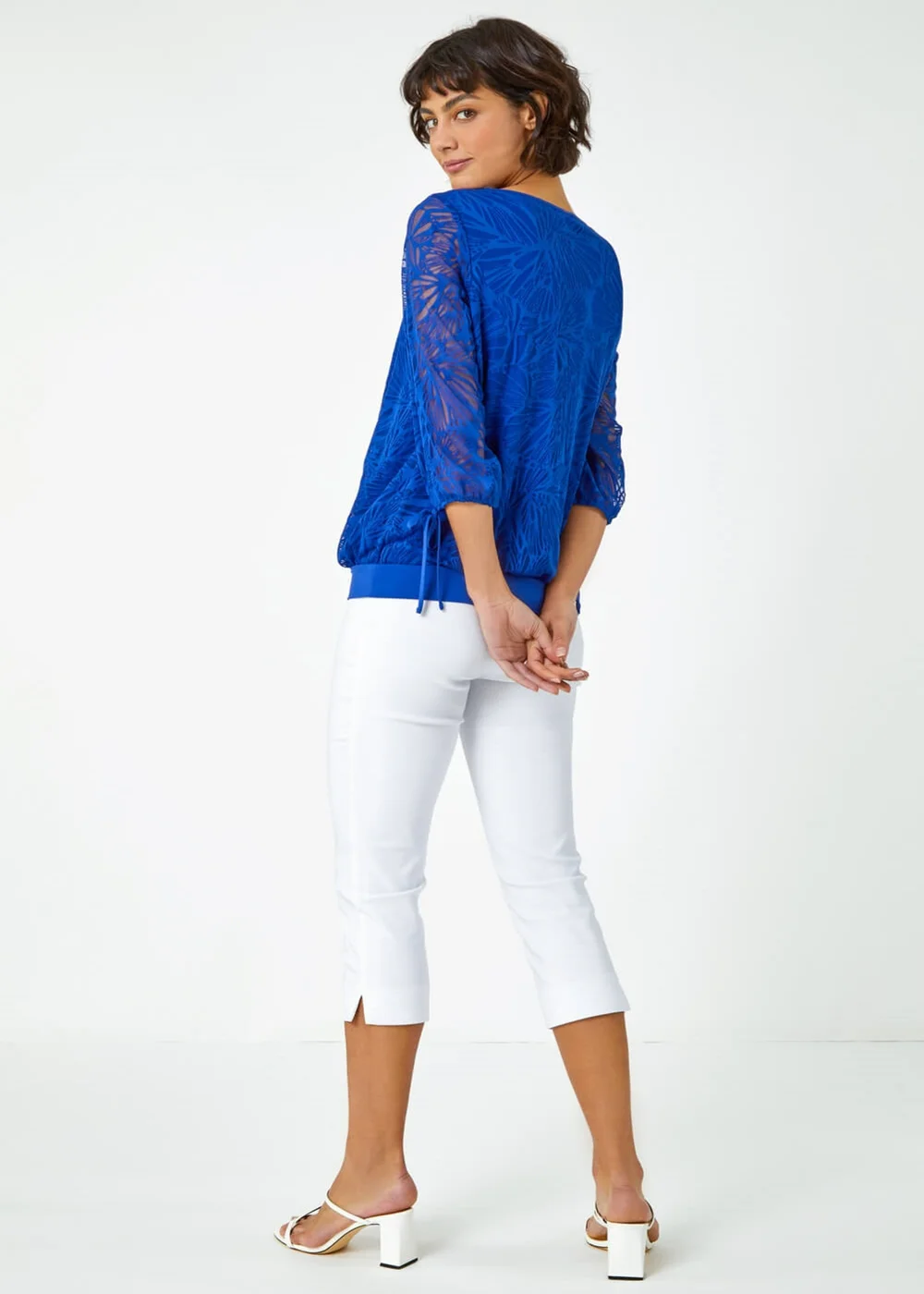 Roman Royal Blue Burnout Tie Sleeve Overlay Top - 10 Image 3